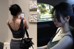 「背中の筋肉すごい」aespa・カリナ、大胆トップス×上品スカートの“美術館コーデ”