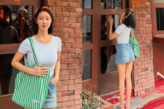 ホワイトTシャツ×デニムで王道の夏コーデ✨女優の爽やか散歩コーデ、マネしたい！