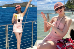 ハワイ・ワイキキでピンクのホルターネックワンピース姿を公開…ヨット上の爽やか夏ルック